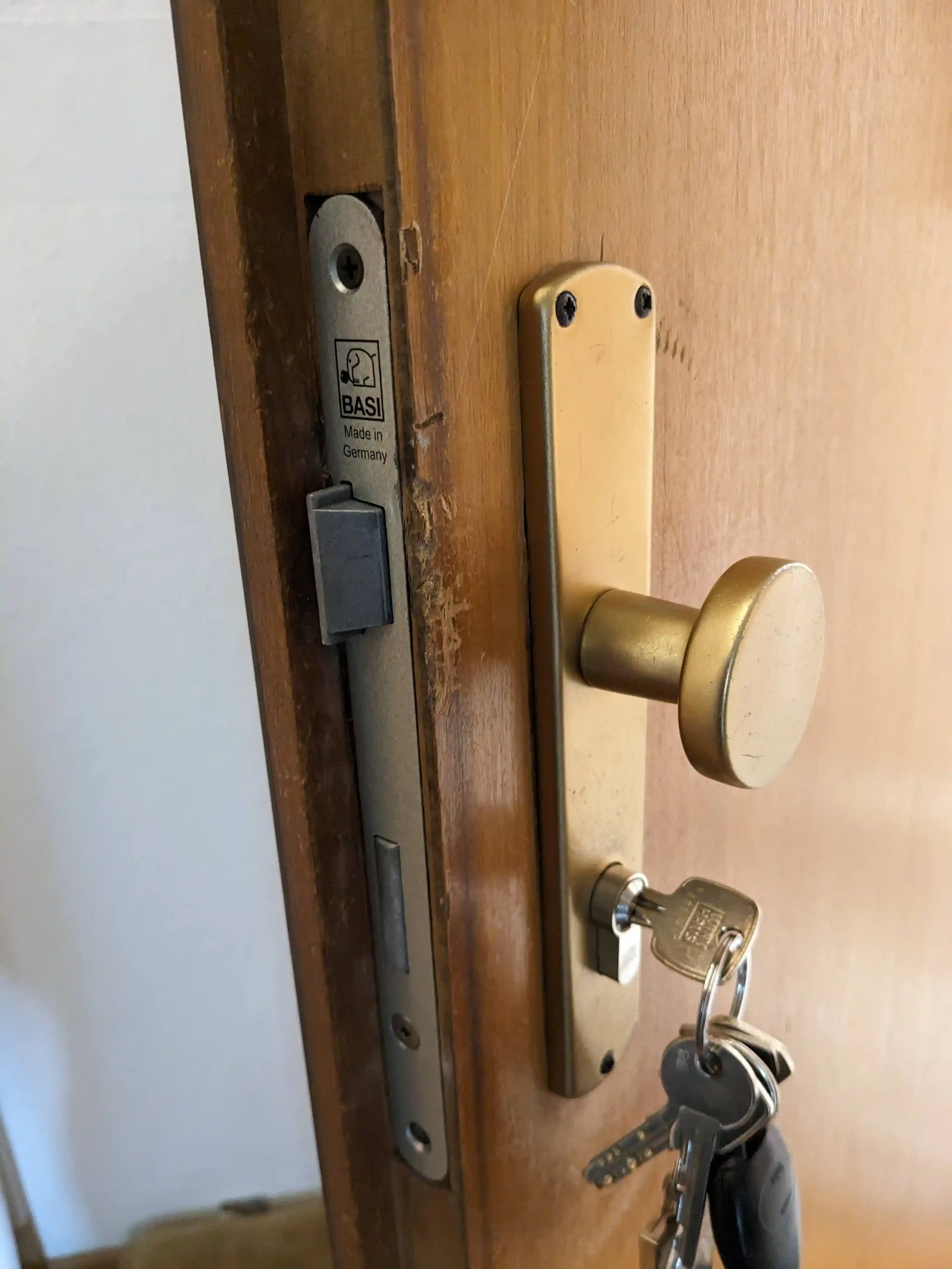 Symbolbild Einbruch – aufgebrochene und wieder reparierte Tür