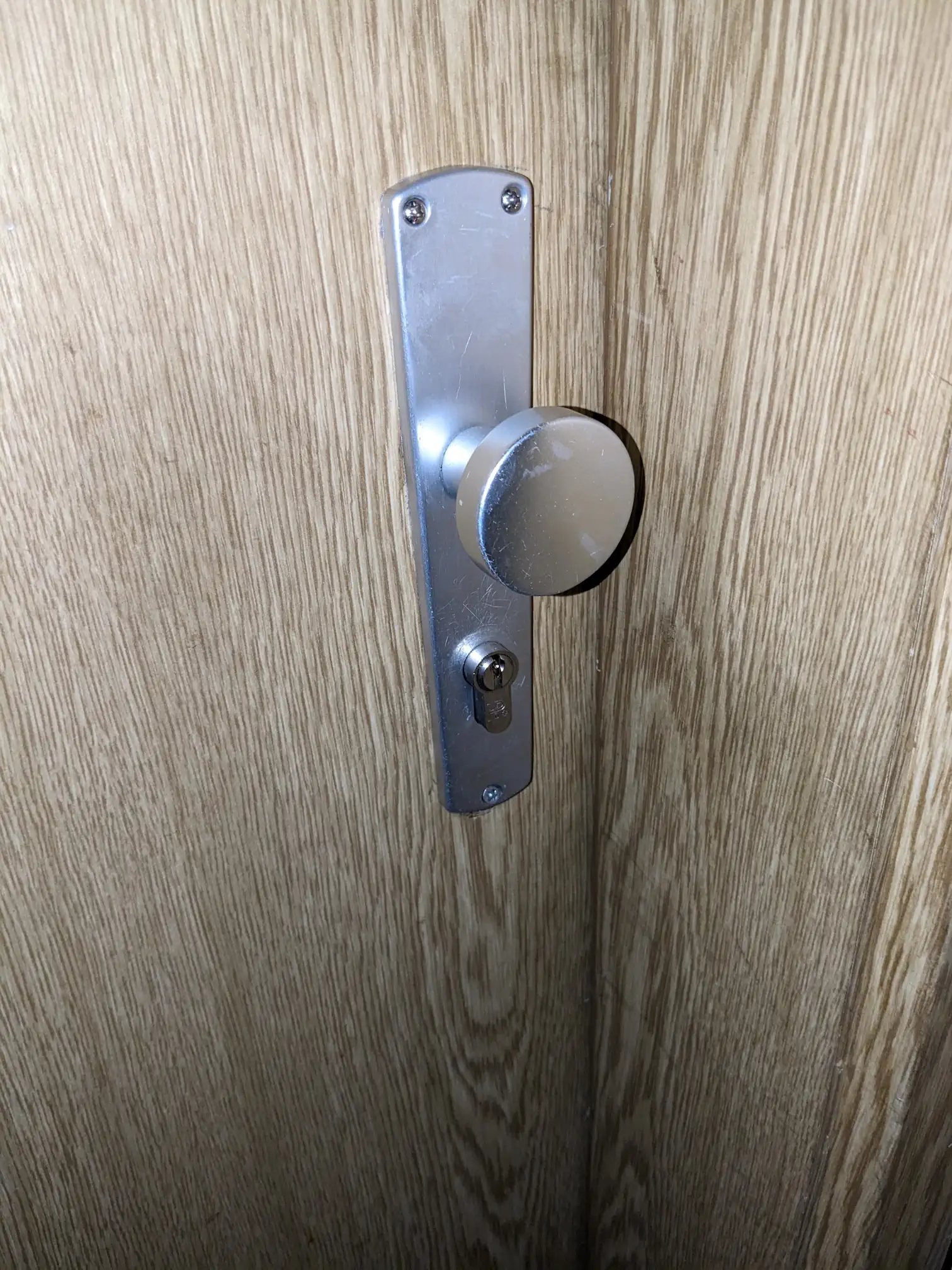 Wohnungstür mit Türknauf und Schließzylinder vor einer Notöffnung