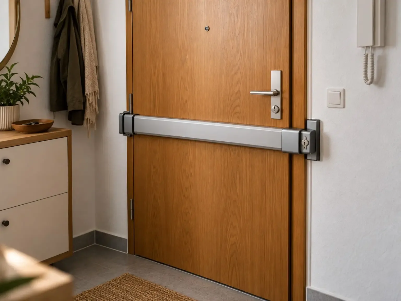 Wohnungseingangstür mit Panzerriegel als Beispiel für zusätzlichen Einbruchschutz in einer Mietwohnung