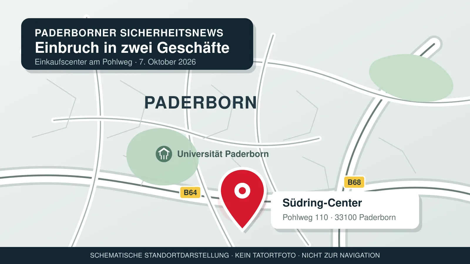 Schematische Standortkarte zum Einbruch in zwei Geschäfte am Pohlweg beim Südring-Center Paderborn
